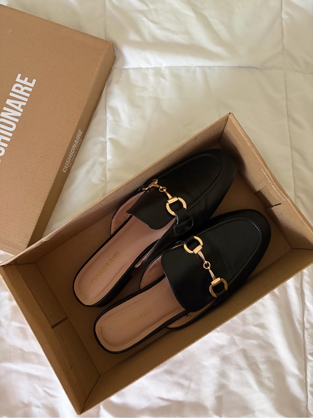Cushionaire Black Leather Slip-On Loafers with Gold Accent